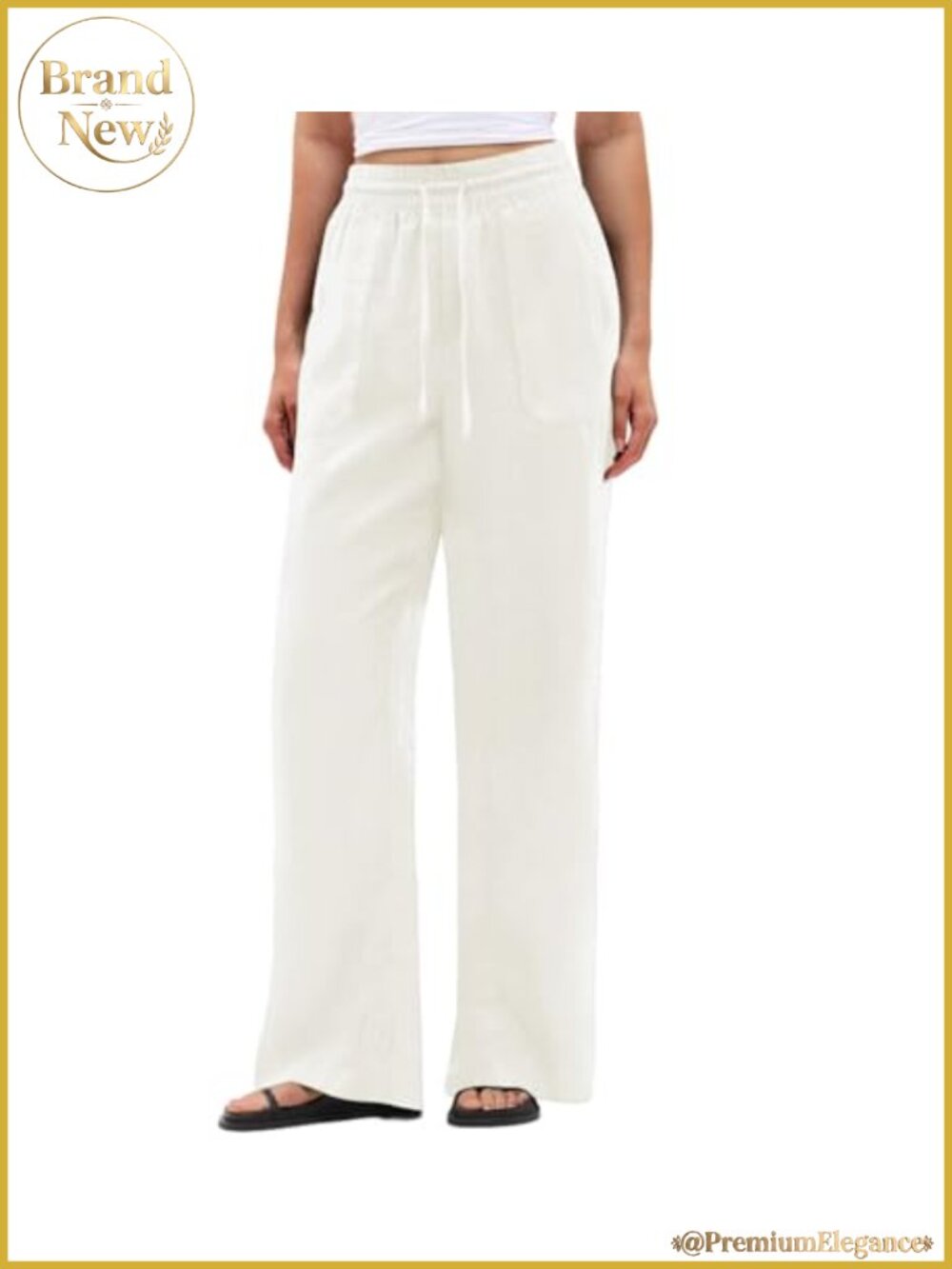 Wide Leg Palazzo Pants Drawstring Flowy Linen Trousers with Pockets